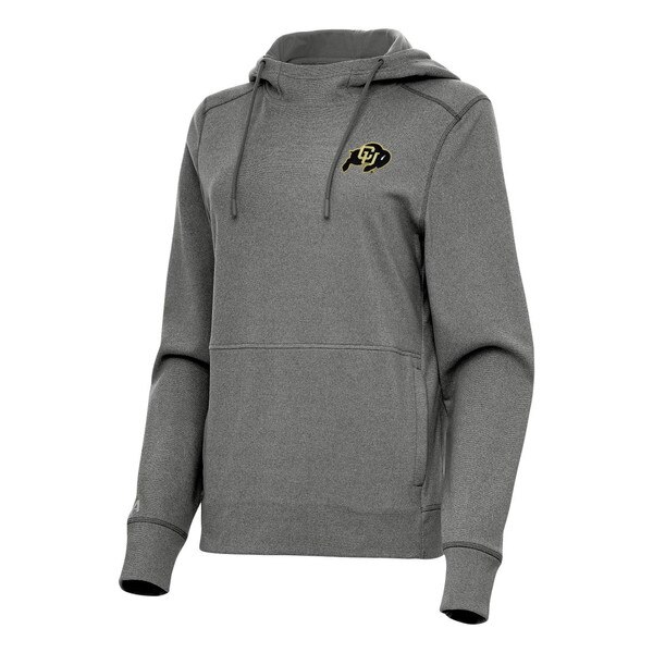 A gray hoodie with a large pocket that has zippers on both sides. It also includes a CU Buffalo patch on the left chest in black and gold.